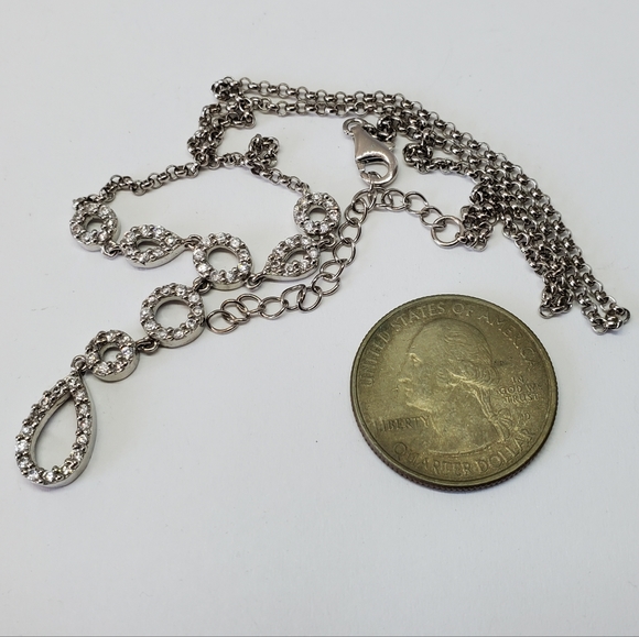 Sterling Silver Halo Cubic Zirconia CZ Y Drop Necklace - Picture 3 of 5